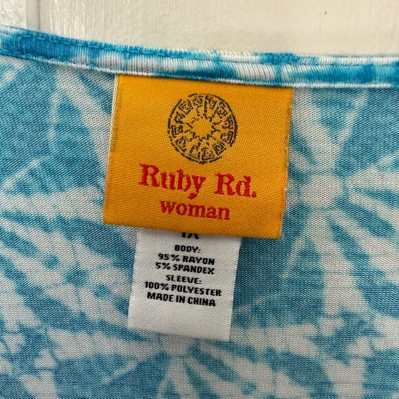 Ruby Rd. Womens Blouse Plus Size 1X Blue Tropical Pullover Poncho Style Top - Picture 2 of 7
